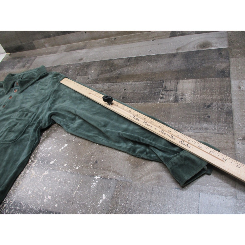 Mossimo Shirt Mens Medium Green Velour Polo Long Sleeve Chest Pocket Collared - Picture 11 of 14